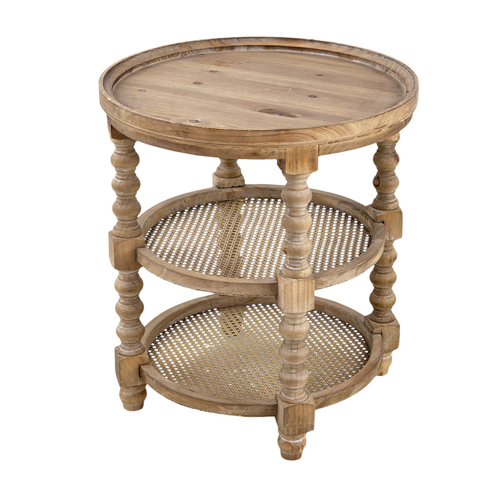 3-Tiered Round Side Table 23.5" x 25" Brown Natural Wood