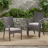 Set of 4 Grey Wicker Stacking Chairs with Cushions