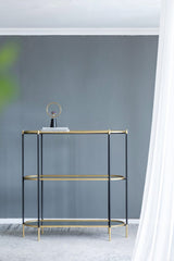 3-Tier Metal Console Table 48.5x16.5x50" Black Gold Mirrored