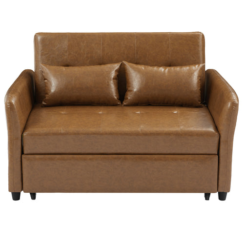 Orisfur Brown Convertible Sleeper Sofa Bed with Adjustable Armchair and 3 USB Ports, 51.57' for Small Spaces