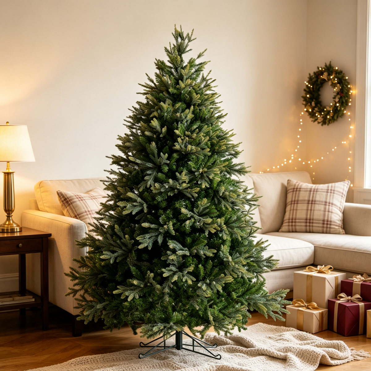 6FT PE/PVC Artificial Green Fir Christmas Tree,  32mm Anti‑Rust Metal Pole with