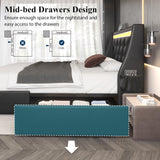 Full Upholstered Platform Bed with Headboard Black