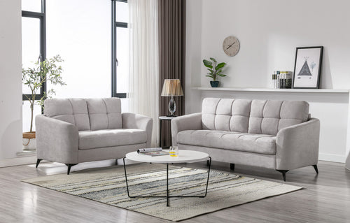 Light Gray Woven Fabric Sofa Loveseat Living Room Set