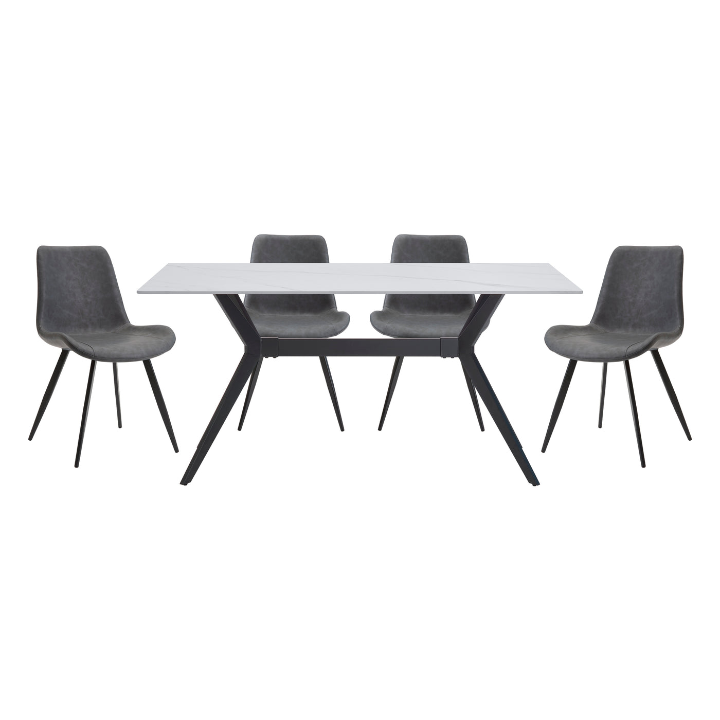 5 Piece Dining Table Set with 4 Gray Upholstered Chairs