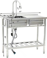 Utility Sink with Faucet, Stainless Steel, Single Bowl with a Storage Drawer
