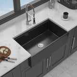 33" Matte Black Farmhouse Kitchen Sink Workstation