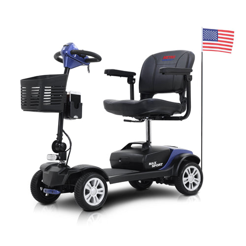 Mobility Scooter 4-Wheel Metal Blue 300 LB 10 Mile Basket Cup Holder 5 mph