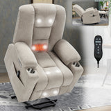 Power Lift Recliner Chair Massage Heat USB Ports Beige
