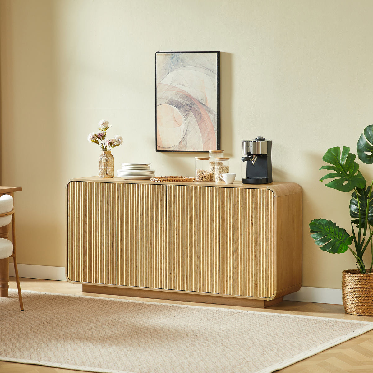 64' Buffet Sideboard Cabinet with Storage,Modern Vertical Fluted Entryway Cabine