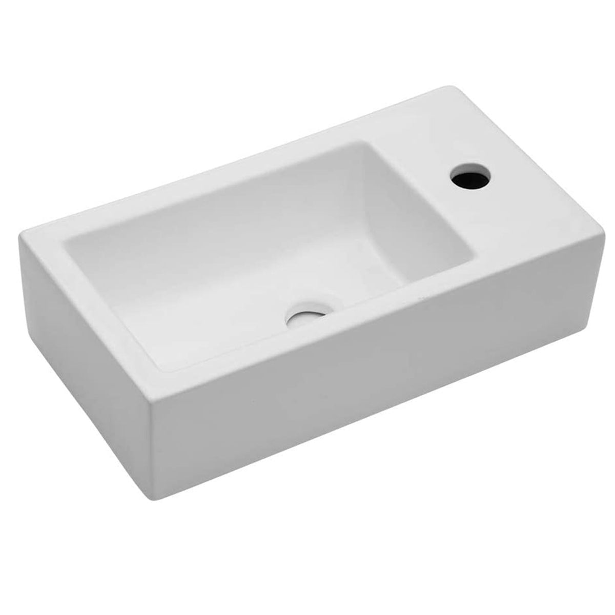Modern White Ceramic Rectangle Wall Mount Bathroom Sink with Single Faucet Hole