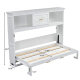 White Twin Size Murphy Bed with Charging Station and Drawer, Solid Pine Wood + MDF