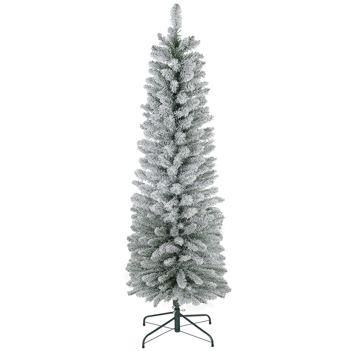 HOMCOM 6ft Artificial Pencil Christmas Tree with 329 Snow Flocked Tips, Metal Ba
