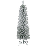 HOMCOM 6ft Artificial Pencil Christmas Tree with 329 Snow Flocked Tips, Metal Ba
