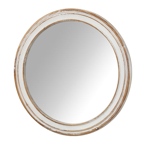31.5" Round Distressed Wood Farmhouse Wall Mirror