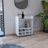 Bar Cart - 8-Bottle Rack - Glass Door Cabinet - Aluminum Top