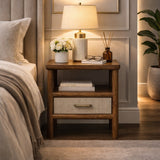 Solid Wood Rattan Bedside Table