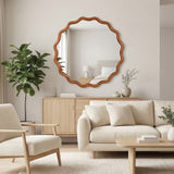 24" Wavy Round Solid Wood Frame Decorative Mirror