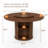 Round Engineered Wood Dining Table with Storage Walnut 55"