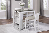 White and Gray Counter Height Dining Set Table Chairs Display Shelf USB