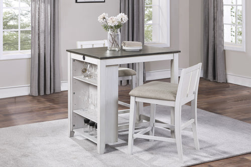 White and Gray Counter Height Dining Set Table Chairs Display Shelf USB