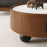 Round Solid Wood Coffee Table with Storage Bouguer Walnut/Brown