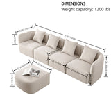 Sofa L-Shape Modular Velvet Beige 4-Seat Pocket Spring 118in