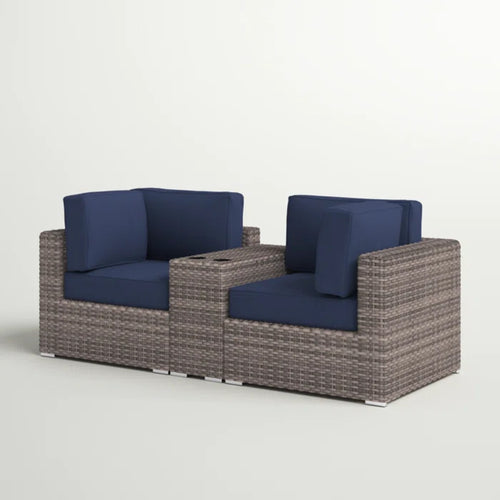 2-Person Wicker Patio Loveseat Gray Cup Holder