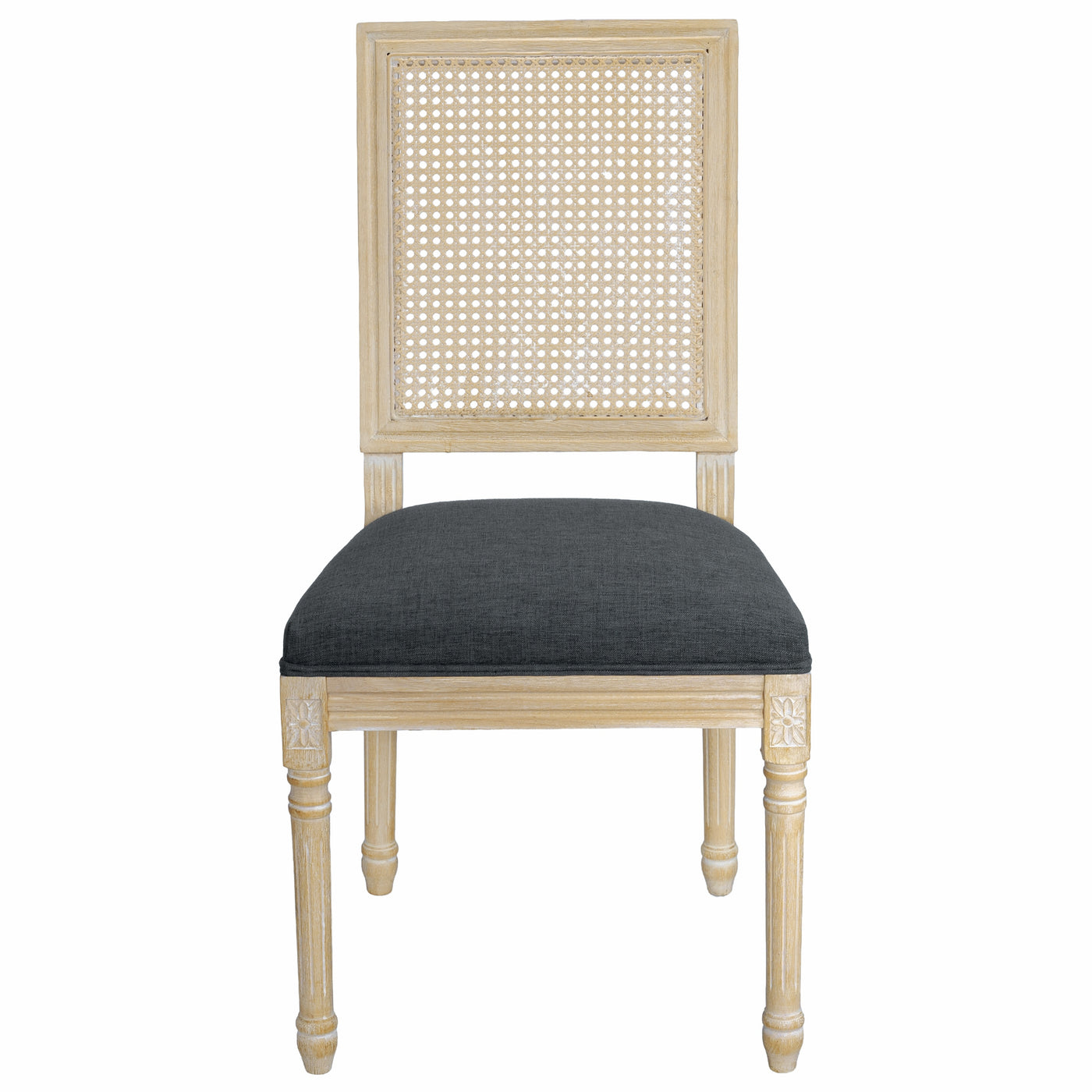 Grey Upholstered Dining Chairs Set of 2 Rattan Back