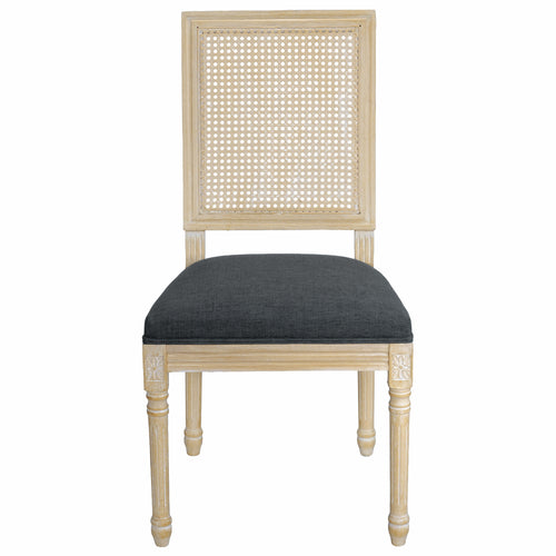 Grey Upholstered Dining Chairs Set of 2 Rattan Back