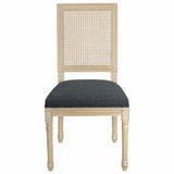 Grey Upholstered Dining Chairs Set of 2 Rattan Back