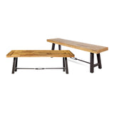 Outdoor Bench Acacia Wood Teak Slat Design Weather-Resistant 63x14.5x17.75 In