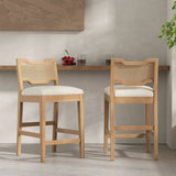 28' Farmhouse Barstools Set of 2,Upholstered Armless Iron Counter Stools with Natural Rattan Backrest for Kitchen Dining Island Table,Beige