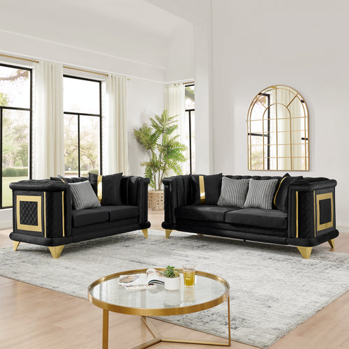 2Pc Velvet Sofa Set 89" 3-Seater Loveseat Tufted Couch