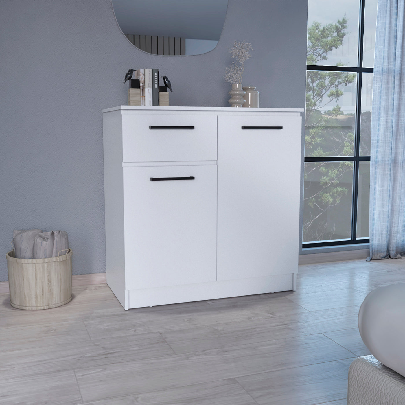 White Idaho Dresser with 2-Door Cabinets and Drawer