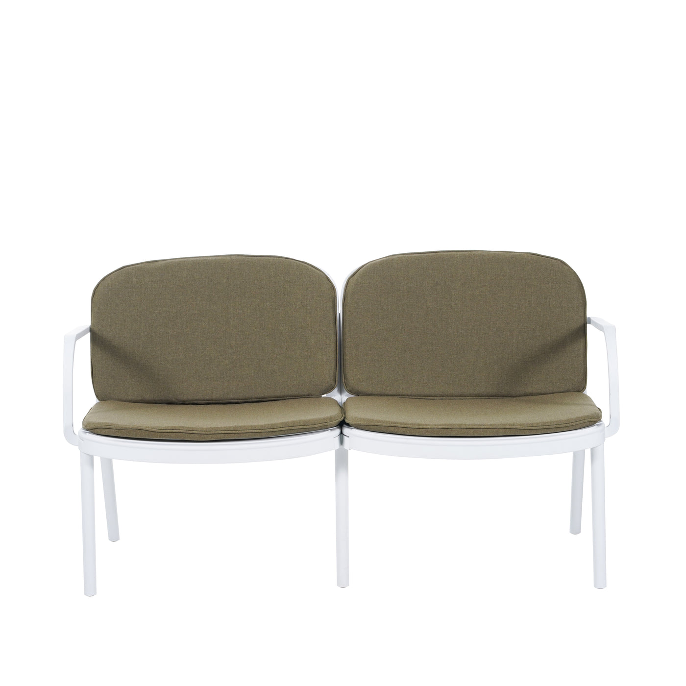 Luna Outdoor Patio Loveseat with White Frame and Green Cushion, Durable PP Construction
