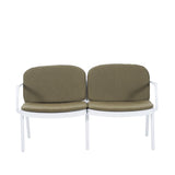 Luna Outdoor Patio Loveseat with White Frame and Green Cushion, Durable PP Construction