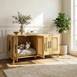 Myra Indoor Premium Rubber Wood Cat Cabinet with Plush Cushion – Stylish Hidden Pet Furniture for Modern Living Spaces