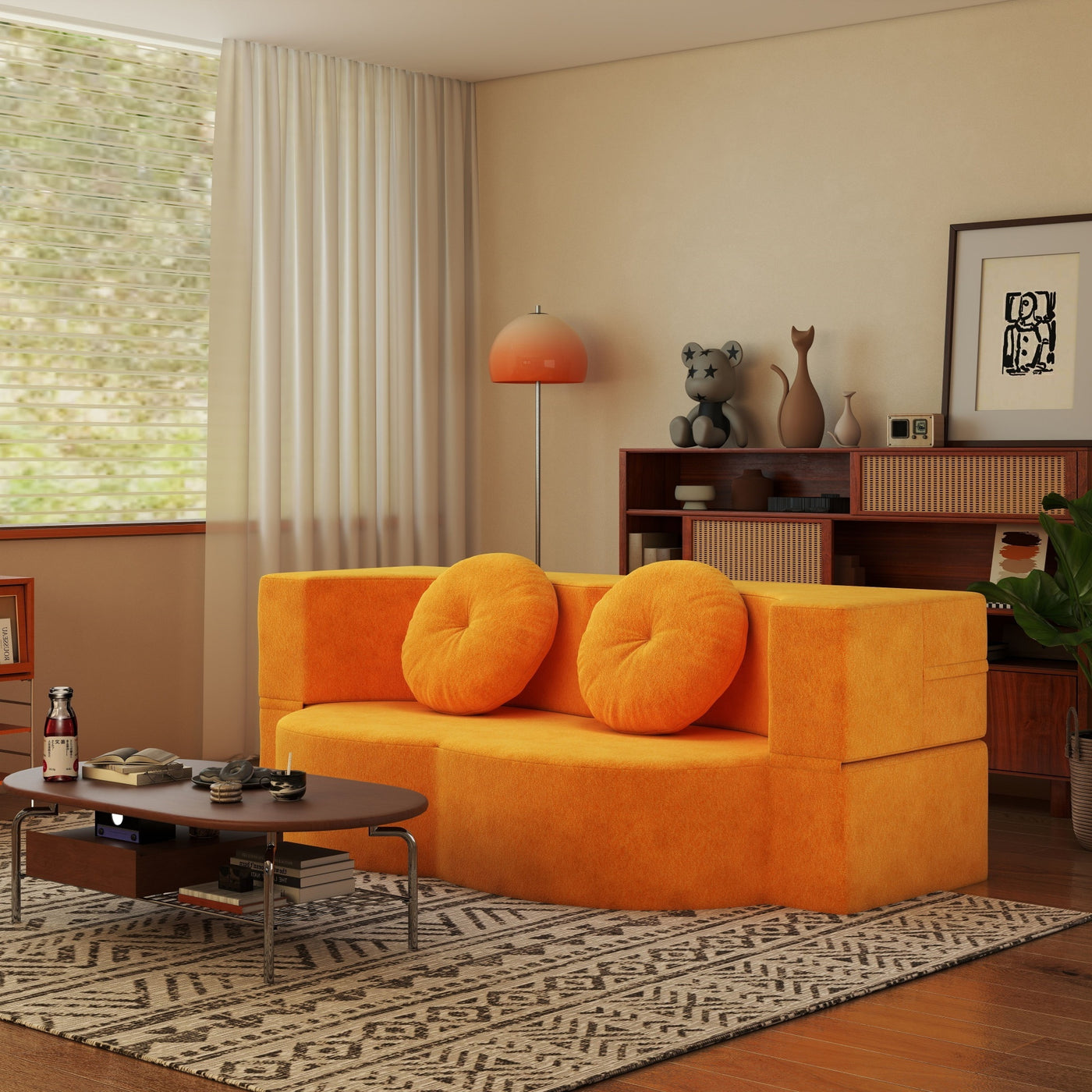 Twin Folding Futon Sofa Bed with Pillow, Yellow Foam