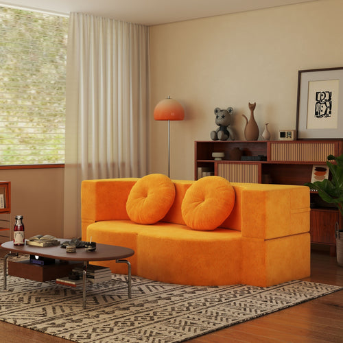 Twin Folding Futon Sofa Bed with Pillow, Yellow Foam