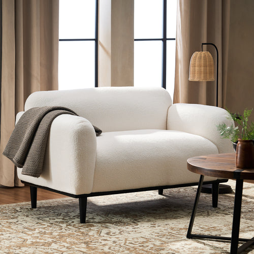 White Bouclé 50" Loveseat Sofa with Black Legs