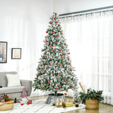 HOMCOM 9' Tall Unlit Snow Flocked Pine Artificial Christmas Tree with Realistic