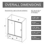 60.in W x 62.in H Single Sliding Shower Door for Bathtub
