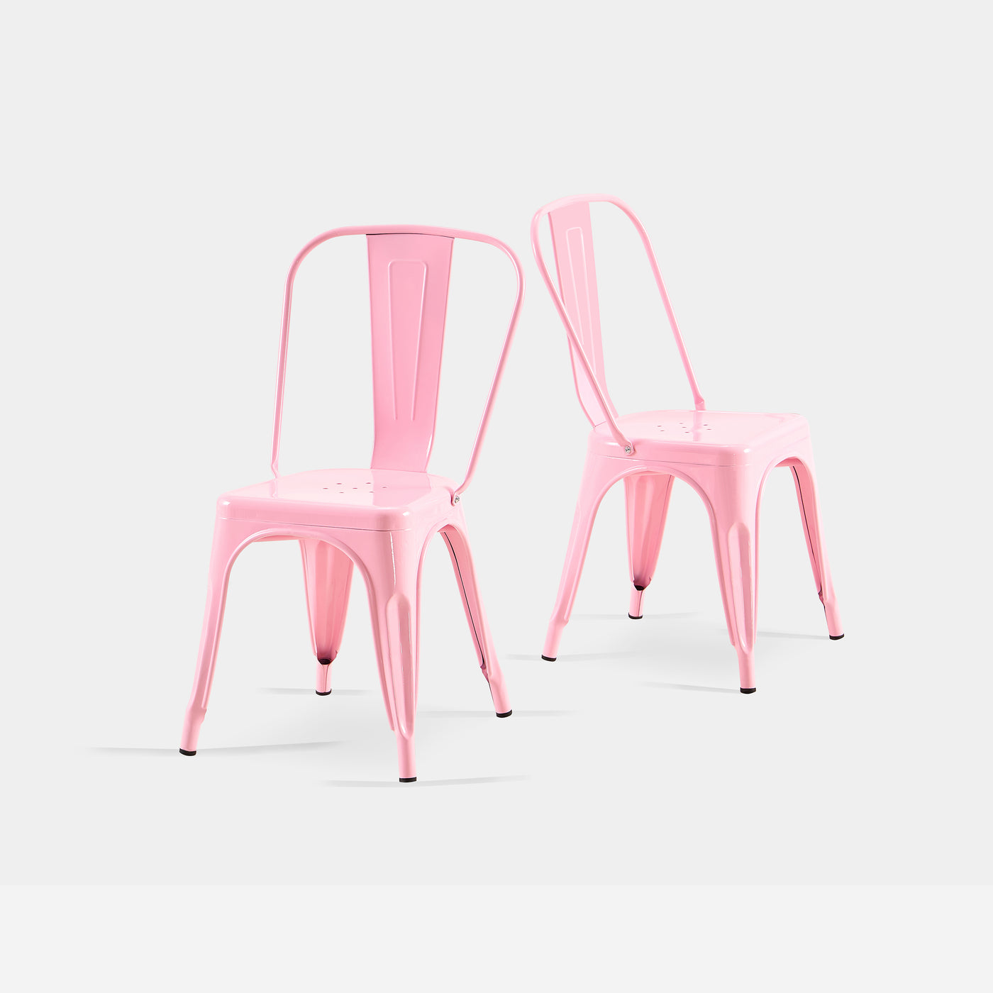 High Gloss Pink Industrial Metal Dining Chairs 18" Seat Height