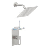 8-inch Rain Shower Head Faucet Set Brushed Nickel Storage Rack