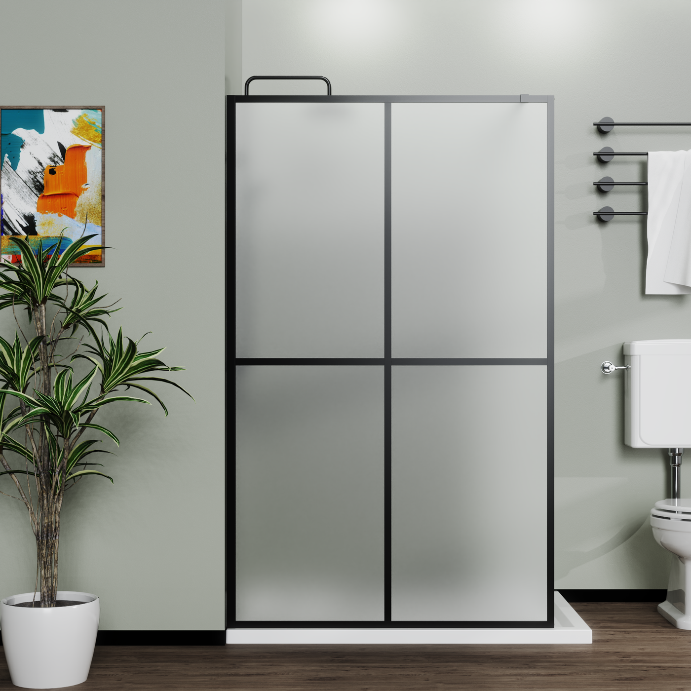 Frosted Tempered Glass Shower Screen Door 34" x 72" Aluminum