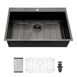 30" Topmount Kitchen Sink Single Bowl Gunmetal Black Stainless Steel 16 Gauge