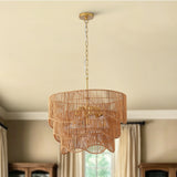 Handwoven Paper Rattan Boho Chandelier with 7-Light E26 Base