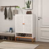 White Metal Double Door Shoe Cabinet Adjustable Compartments