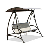 Outdoor Porch Swing 3-Seat Steel Textilene Dark Brown Canopy 73x52 In 970 LB