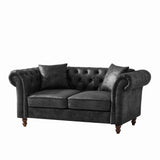 Chesterfield Faux Leather Sofa Black 66 Inch Roll Armrest